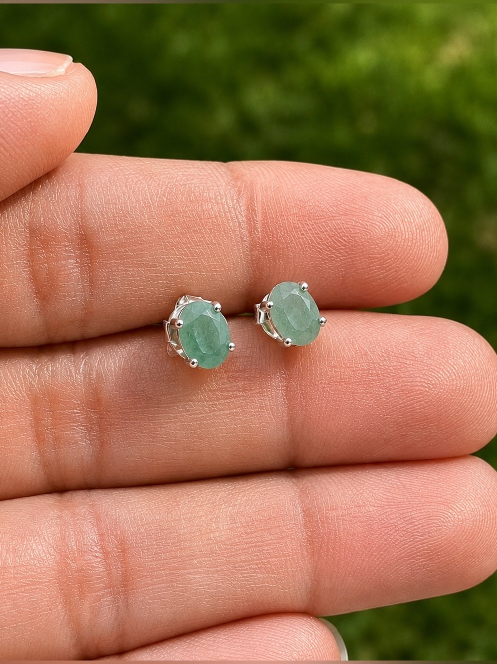 Genuine Colombian Emerald Stud Earring